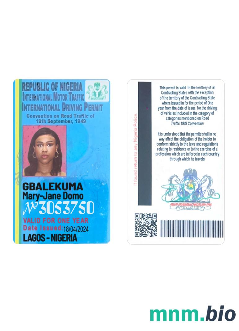 Szablon międzynarodowego prawa jazdy w Nigerii w formacie PSD, ze wszystkimi czcionkami